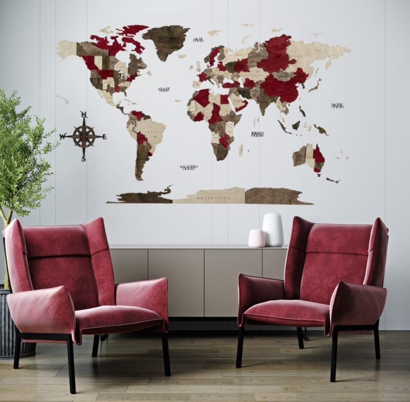 Carte 3D du monde en bois Bordeaux