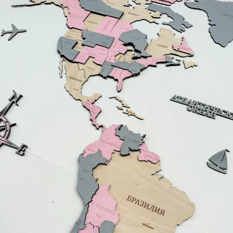 Carte 3D du monde en bois l’Horizon rose - Image 4