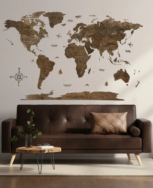 carte du monde en bois 2d wenge